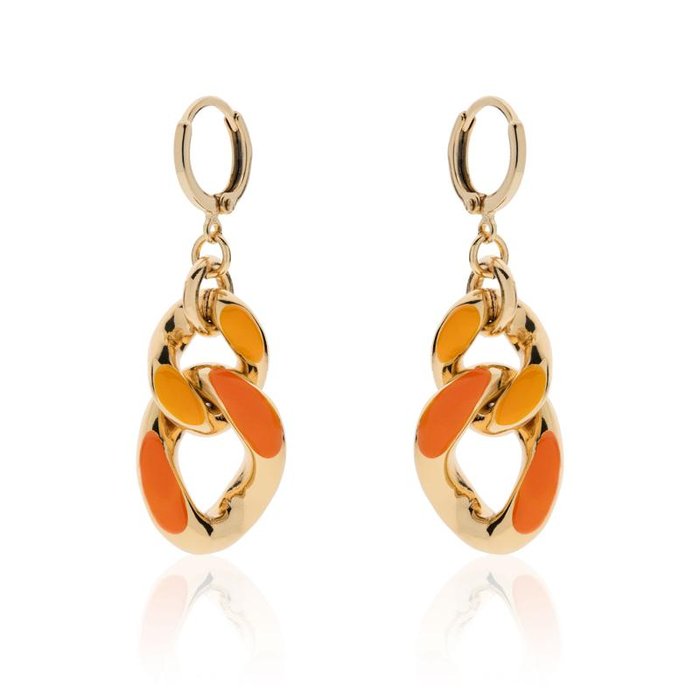 Gold plated bronze earrings with orange enamel