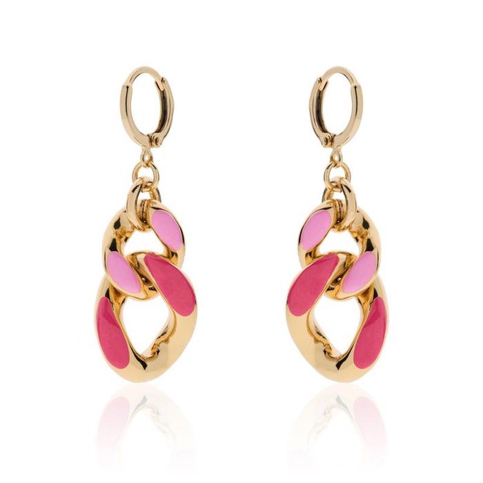 Orecchini in bronzo dorato con smalto fucsia