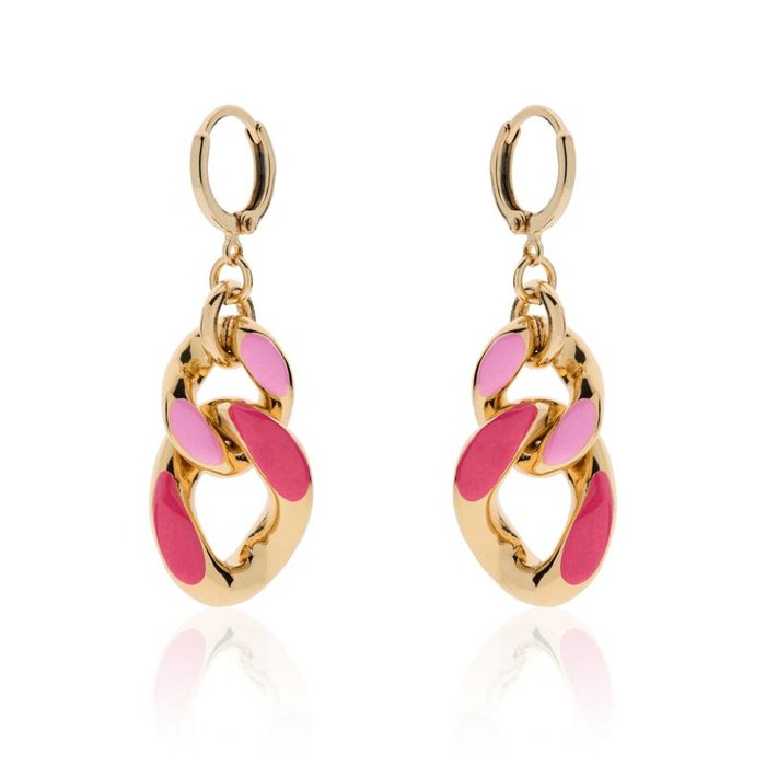Orecchini in bronzo dorato con smalto fucsia