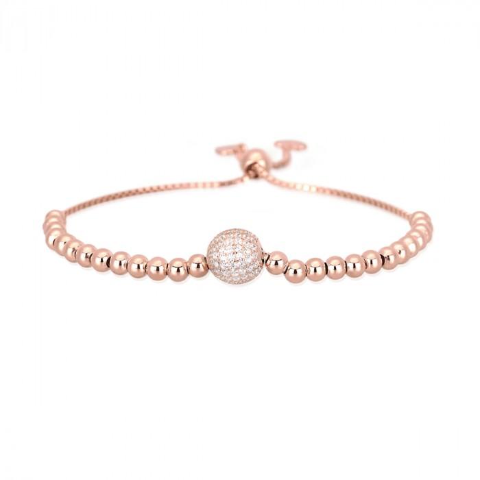Bracciale rosè pallini silver centrale sfera strass - gioielleriaperdichizzi.it