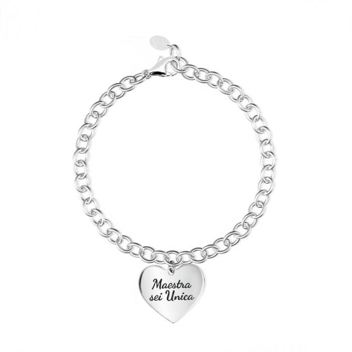Bracciale pendente cuore inciso maestra sei unica - gioielleriaperdichizzi.it