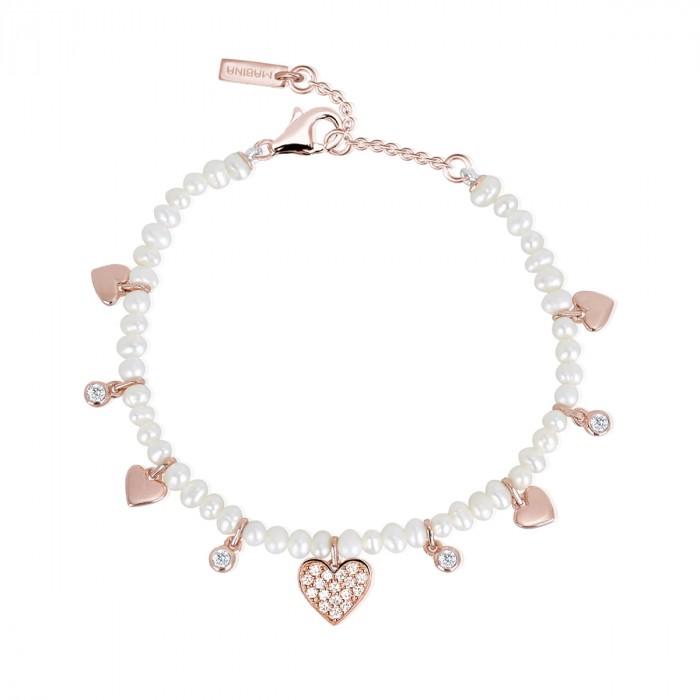 Bracciale perline pendenti cuori rosè strass - gioielleriaperdichizzi.it