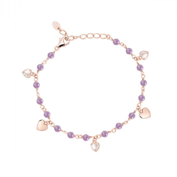 Bracciale rosè ametiste pendenti cuori zircone - gioielleriaperdichizzi.it