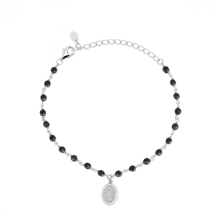 Bracciale rosario pallini neri pendente piastra crocre - gioielleriaperdichizzi.it