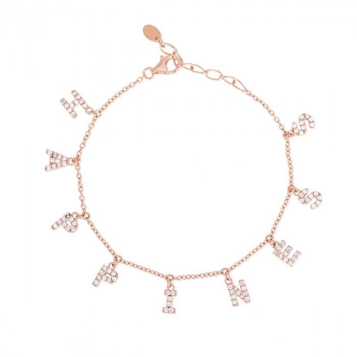 Bracciale armbander rosè pendente scritta happines pavè strass - gioielleriaperdichizzi.it