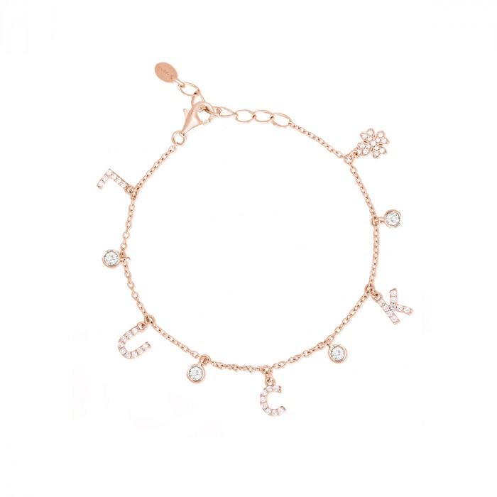 Bracciale rosè pendenti luck strass - gioielleriaperdichizzi.it