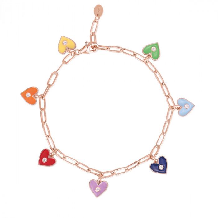 Bracciale rosè pendenti cuori multicolor zirconi - gioielleriaperdichizzi.it