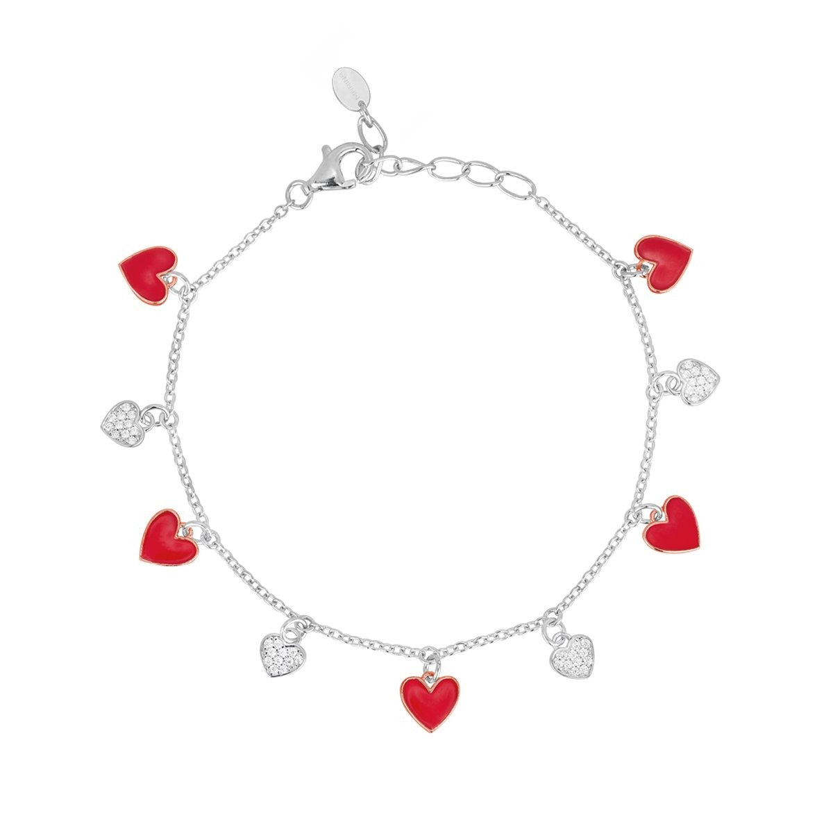 Bracciale bicolore pendenti cuori rossi e cuori zirconi - gioielleriaperdichizzi.it