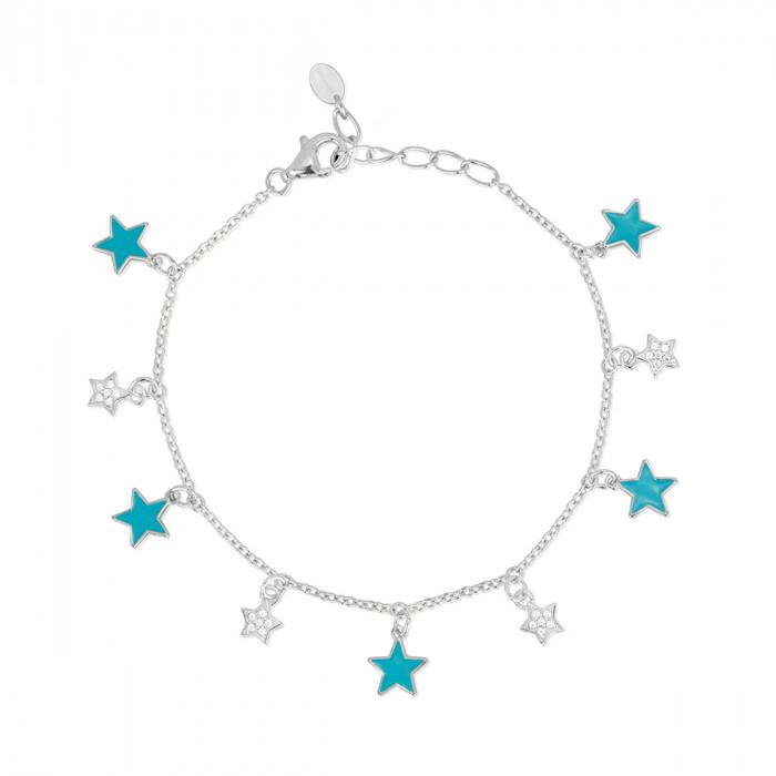 Bracciale pendenti stelle smalto azzurro e stelle zirconi - gioielleriaperdichizzi.it