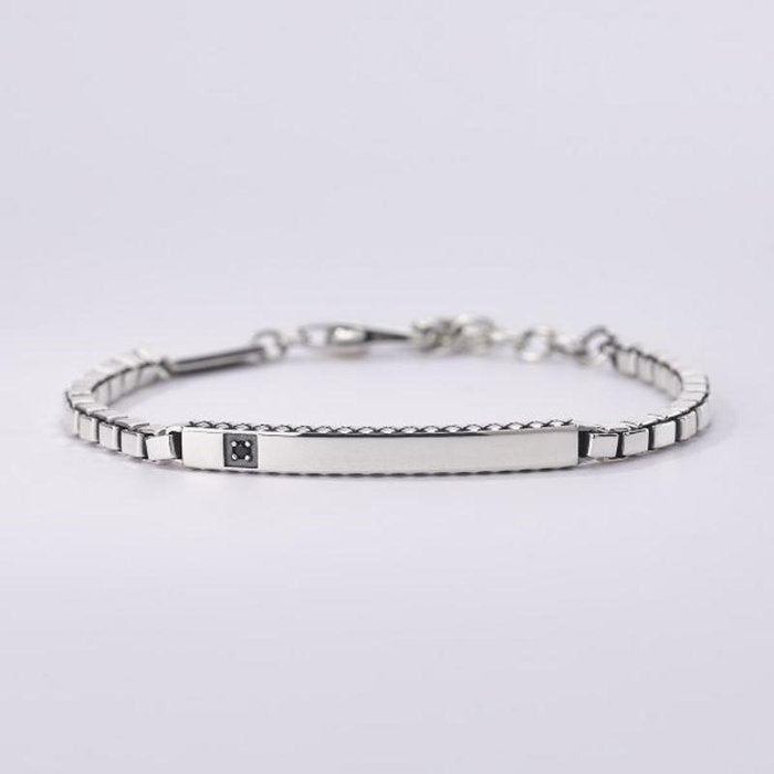 VENETIAN CHAIN ​​BRACELET WITH PLATE AND BLACK STONE