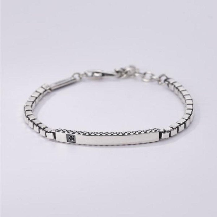 VENETIAN CHAIN ​​BRACELET WITH PLATE AND BLACK STONE