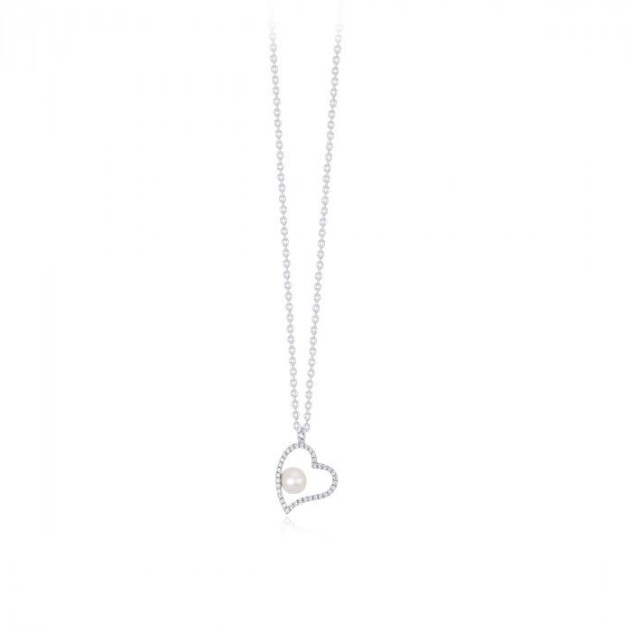 Girocollo halsketten pendente cuore aperto perla zirconi - gioielleriaperdichizzi.it