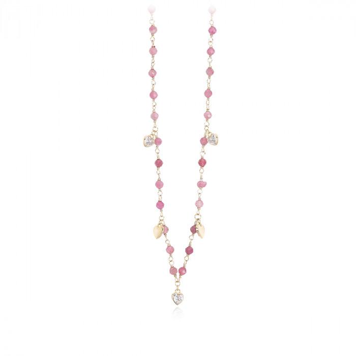 Girocollo laminato pietre rosa pendenti cuori zircone - gioielleriaperdichizzi.it