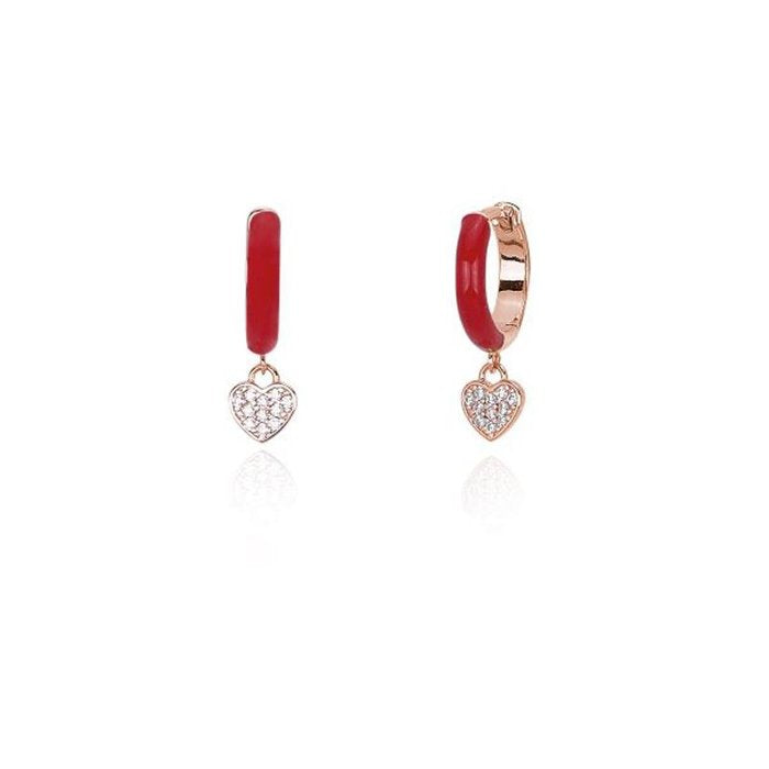 BOUCLES D'OREILLES EN ÉMAIL ROUGE ET COEUR