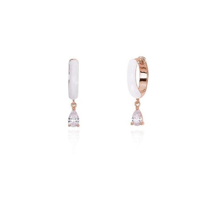 BOUCLES D'OREILLES AVEC ÉMAIL BLANC ET PENDANT
