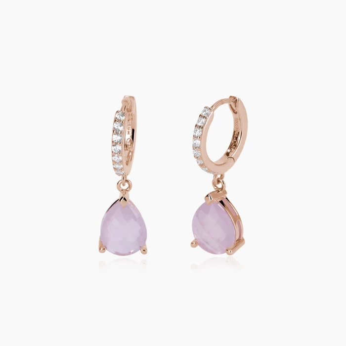 BOUCLES D'OREILLES PENDANTES EN QUARTZ ROSE