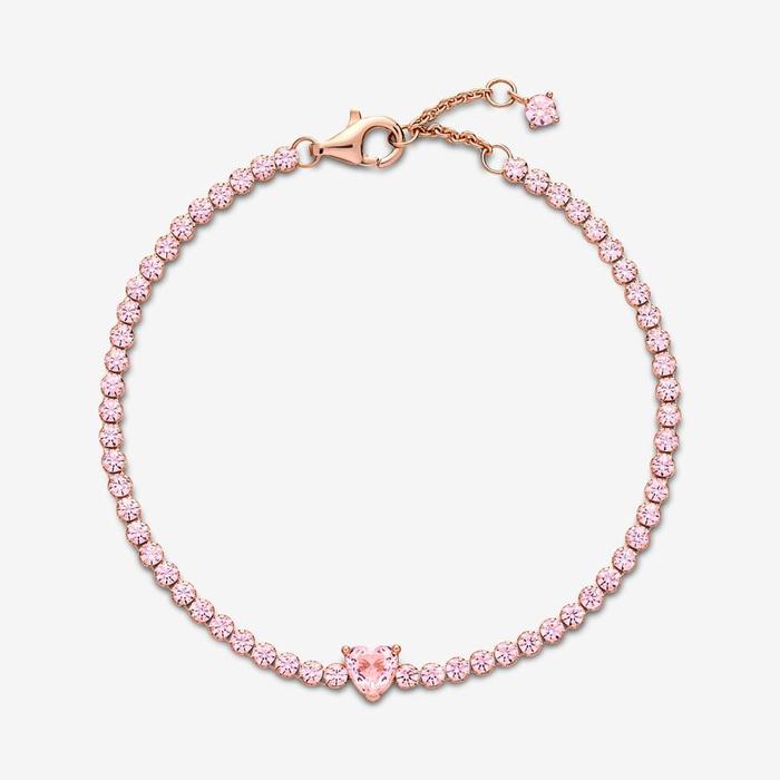 Bracelet tennis rose avec cœur en relief