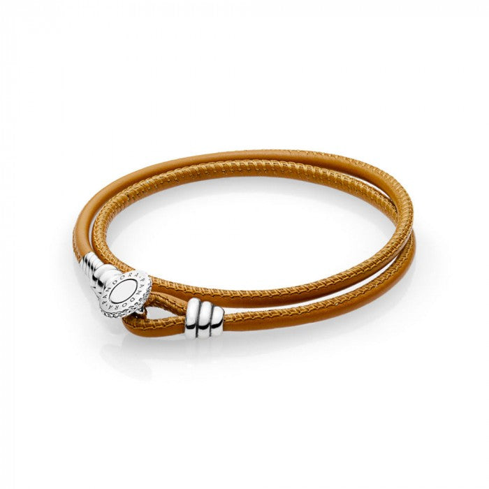 Bracelet en cuir marron double tour