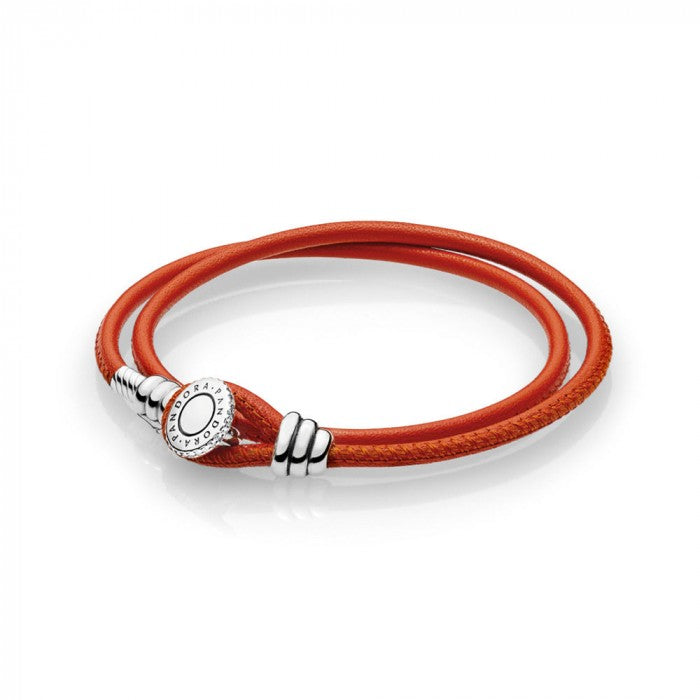 Bracelet en cuir double tour orange