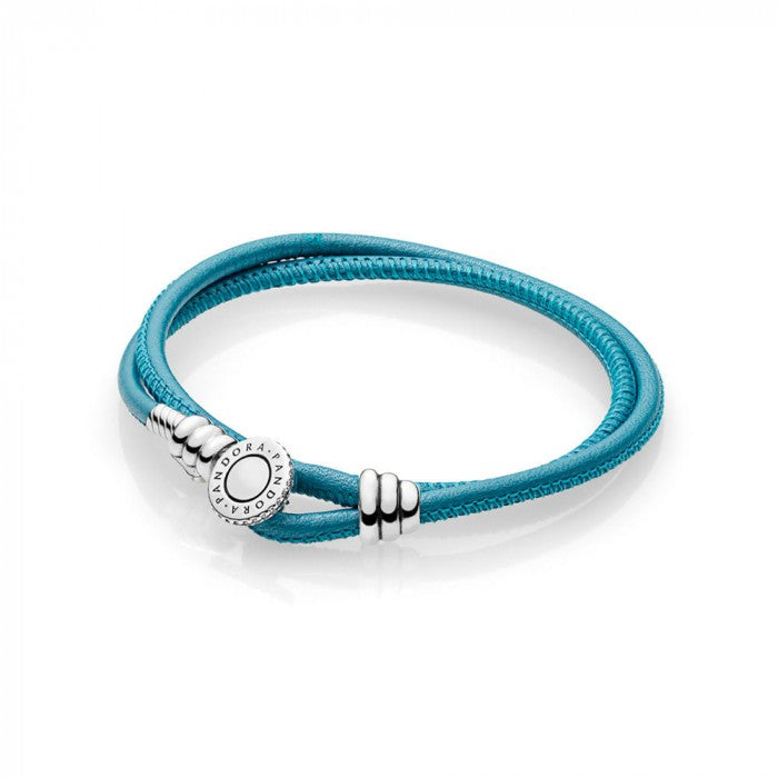 Bracelet en cuir double tour turquoise