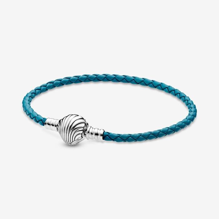 Turquoise leather bracelet with shell clasp