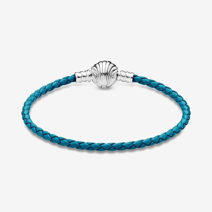 Turquoise leather bracelet with shell clasp