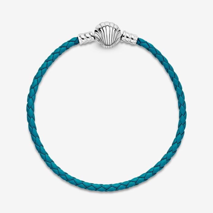 Turquoise leather bracelet with shell clasp