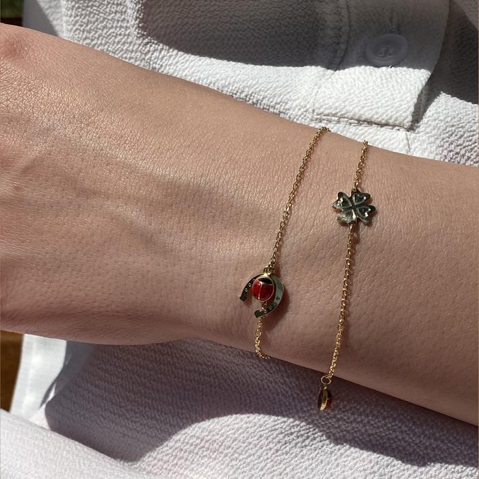 Bracciale Quadrifoglio Coccinella d'Oro Vero