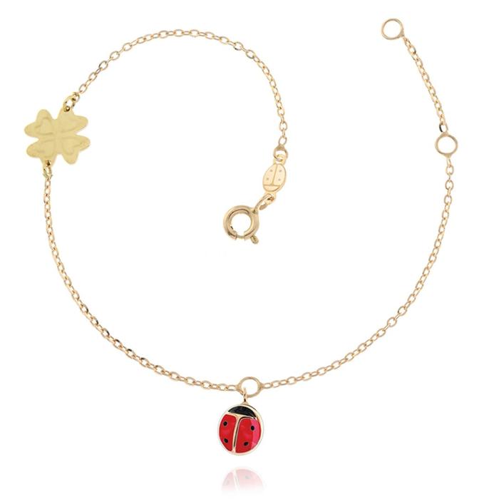 Bracciale Quadrifoglio Coccinella d'Oro Vero