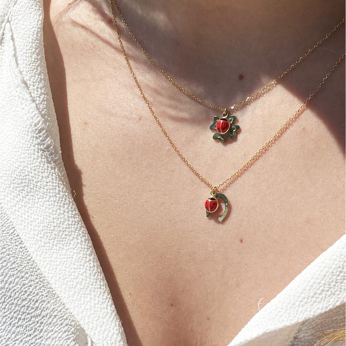 Collana Quadrifoglio Coccinella d'Oro Vero
