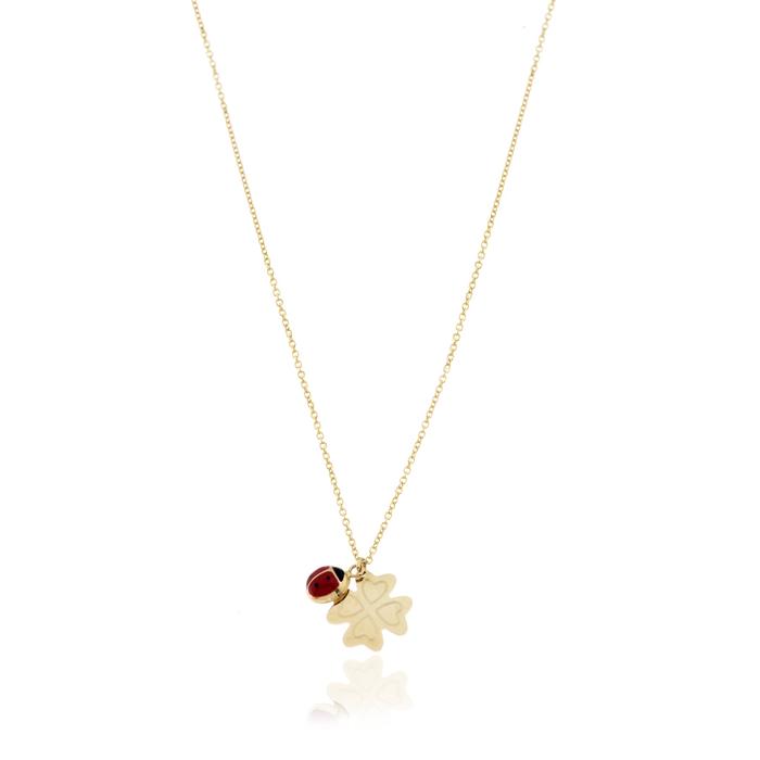 Collana Quadrifoglio Coccinella d'Oro Vero