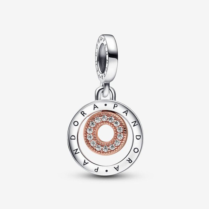 Charm Pendente Cerchi Bicolore, Logo e Pavé