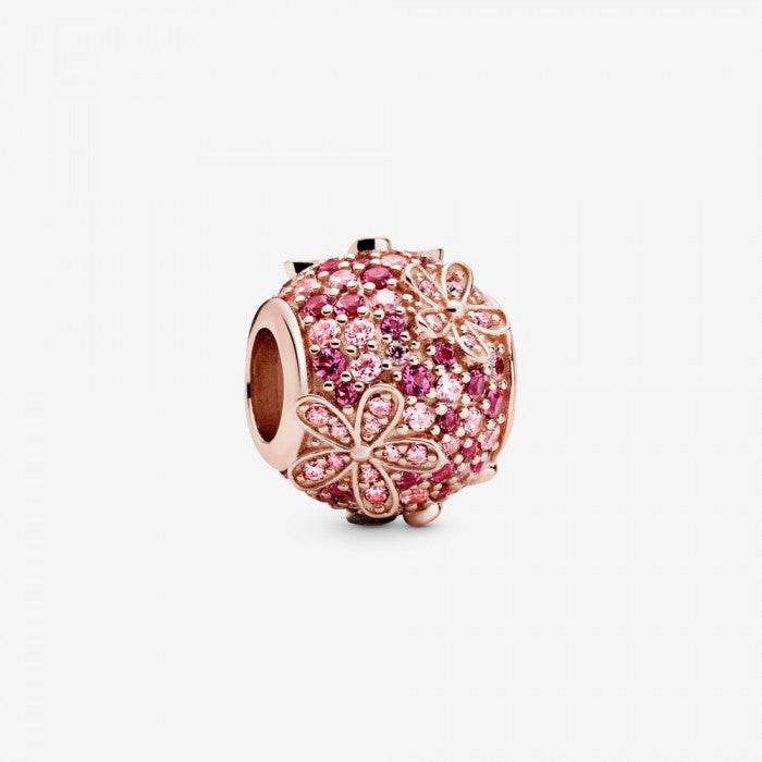 Breloque marguerite avec pavé rose