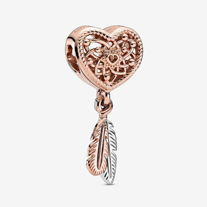 Charm Acchiappasogni con piume e cuore openwork