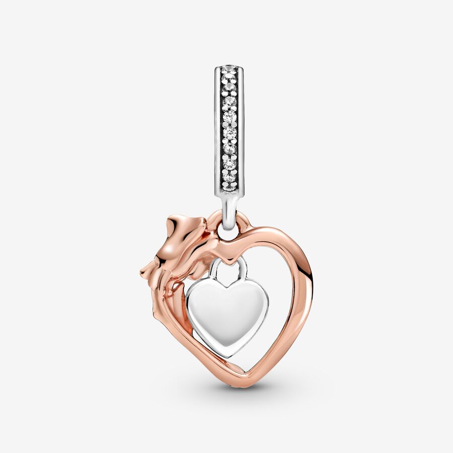 Charm Pendente Cuore e Rosa