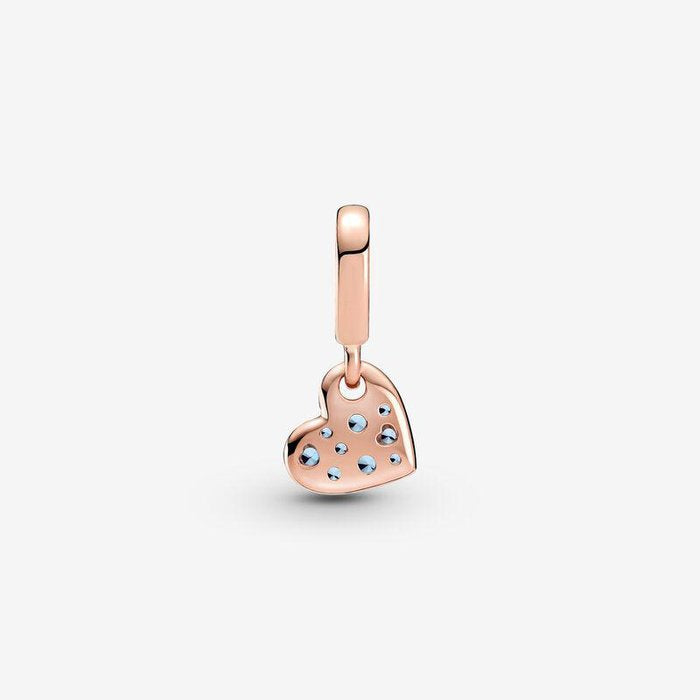 Pendant Charm Oblique Heart with Blue Pavé