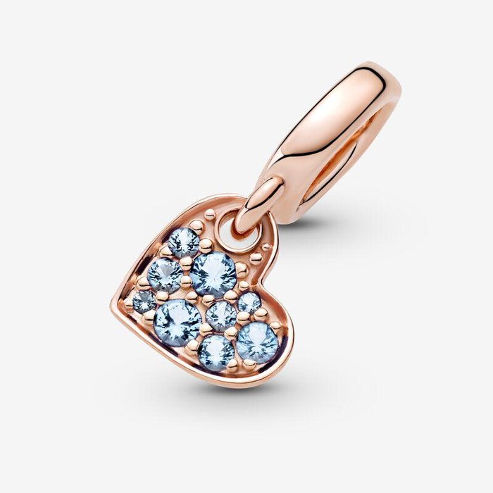 Pendant Charm Oblique Heart with Blue Pavé