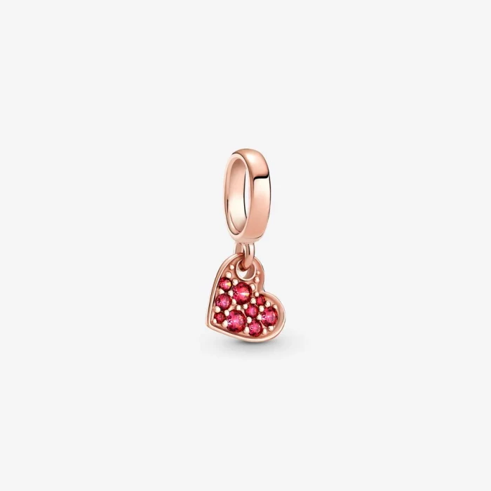 Red Pavé Oblique Heart Pendant Charm