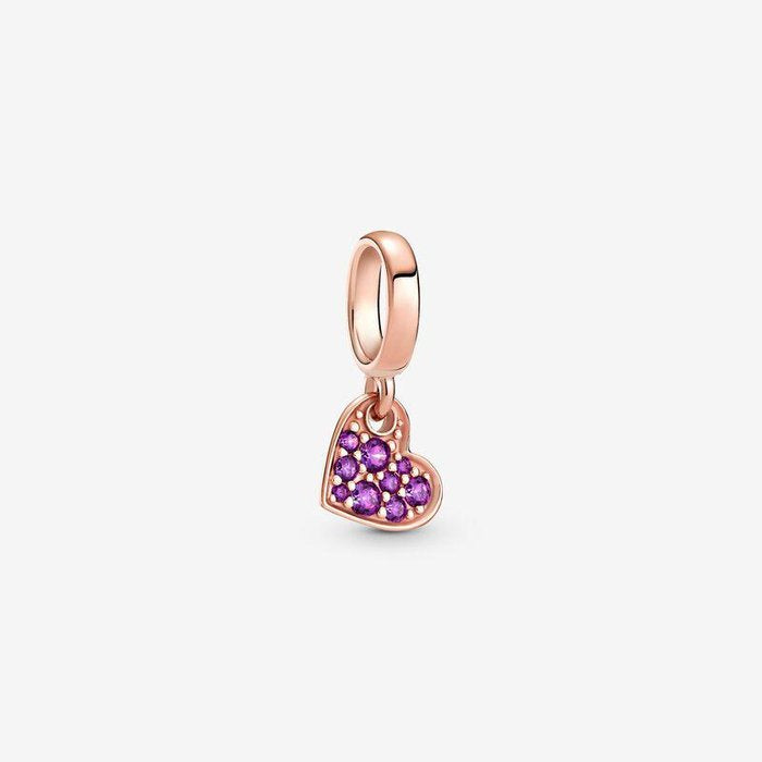 Charm pendente Cuore obliquo con pavé viola