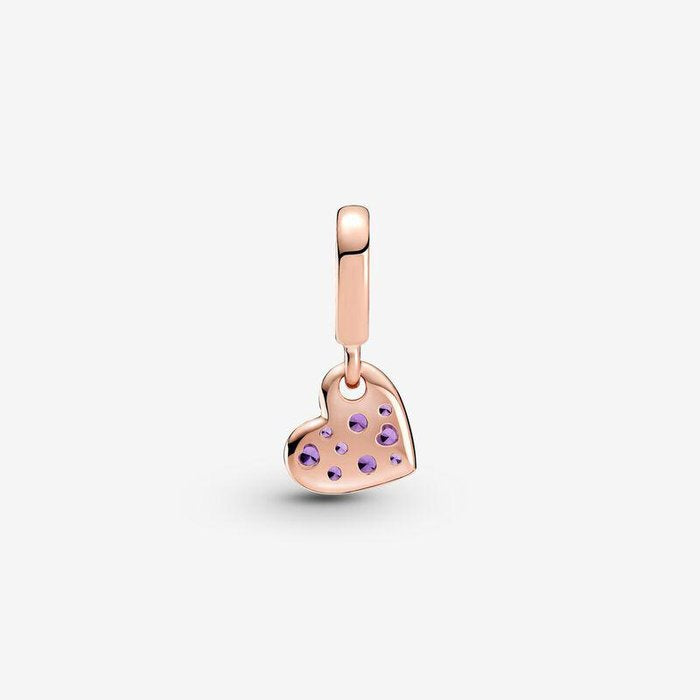 Charm pendente Cuore obliquo con pavé viola