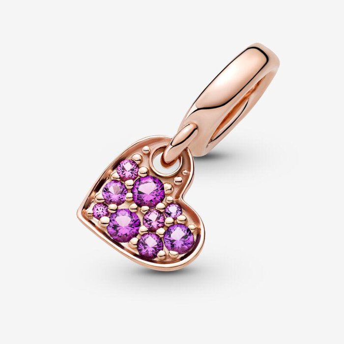 Charm pendente Cuore obliquo con pavé viola
