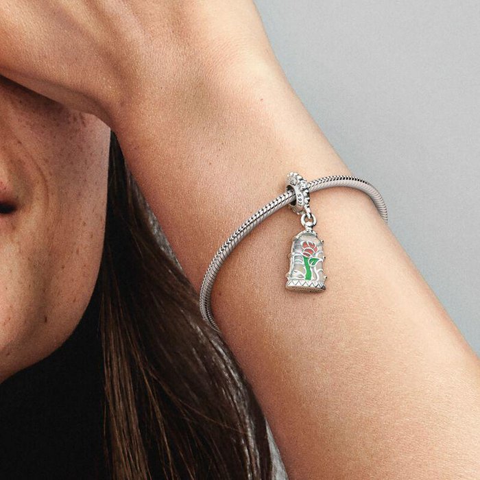 Disney, La Bella e la Bestia, Charm Pendente Rosa Incantata