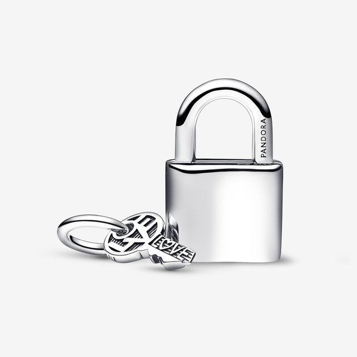 Charm Pendente Lucchetto e Chiave dell’Amore con Pietre Rosse