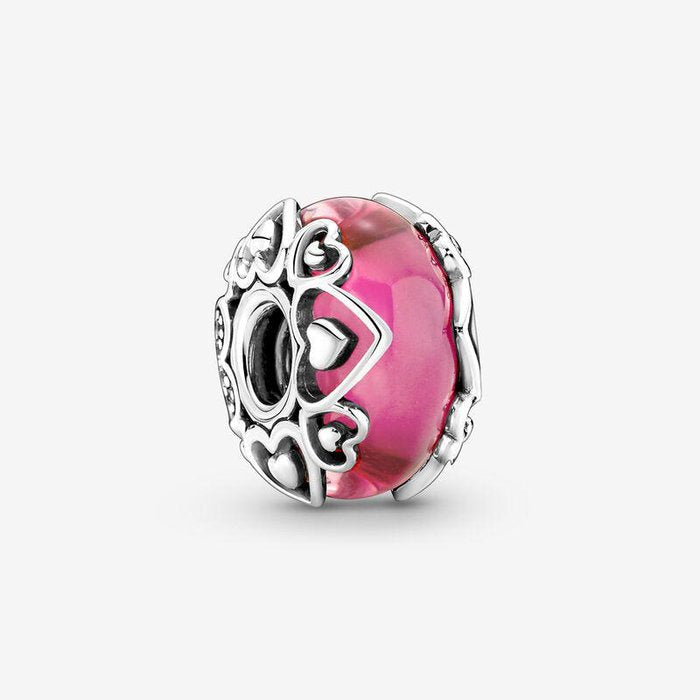 Charm Vetro di Murano Rosa con Cuori