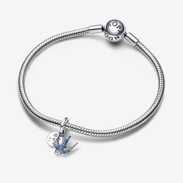 Charm Pendente Rondine Pietre Blu 