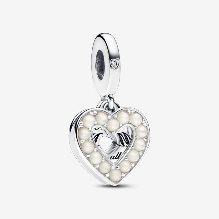 Charm Pendente Doppio Cuore con Perle Coltivate d'Acqua Dolce