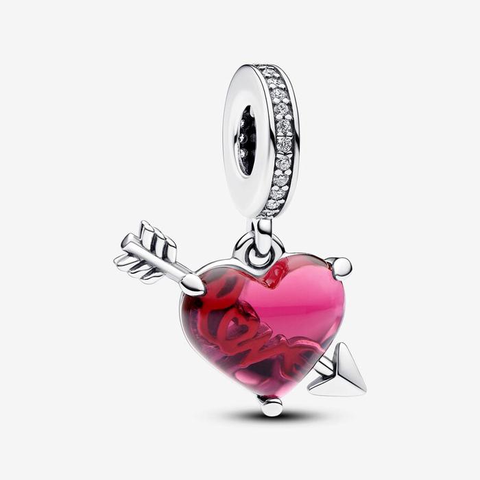 Murano Glass Heart with Arrow Pendant Charm