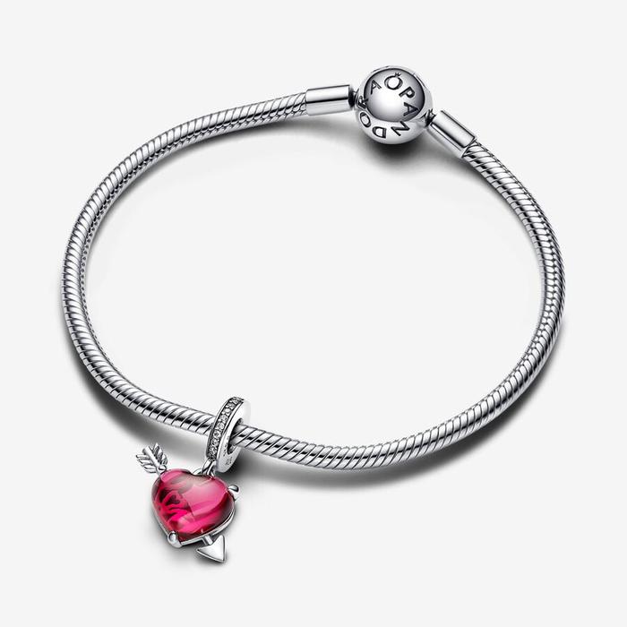 Murano Glass Heart with Arrow Pendant Charm