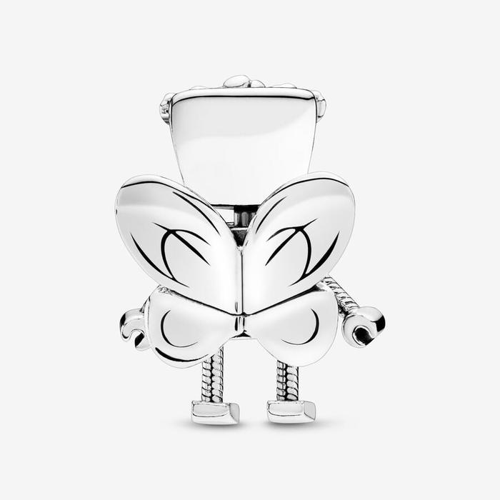 Charm Robot girl with flowers and wings silver charm