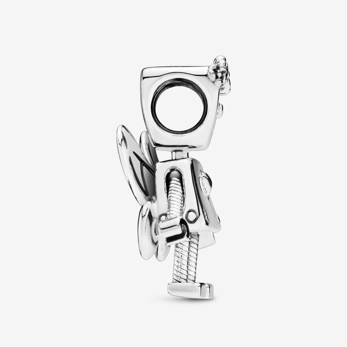 Charm Robot girl with flowers and wings silver charm